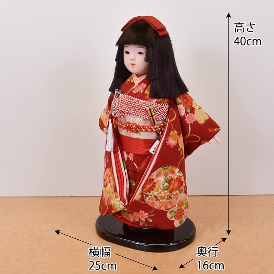 市松人形 早春製 黒髪 赤衣装