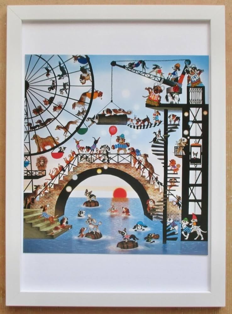 Amazon.co.jp: 藤城清治 「ワンワン共和国」 印刷物 画集画 A4額入り