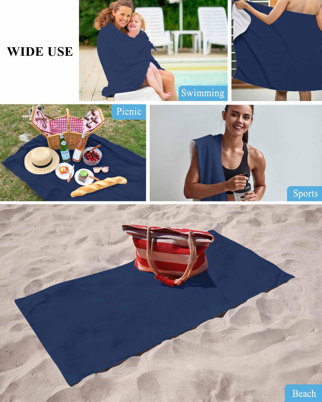 Amazon.com: Navy Blue Beach Towels Oversized Super Absorbent