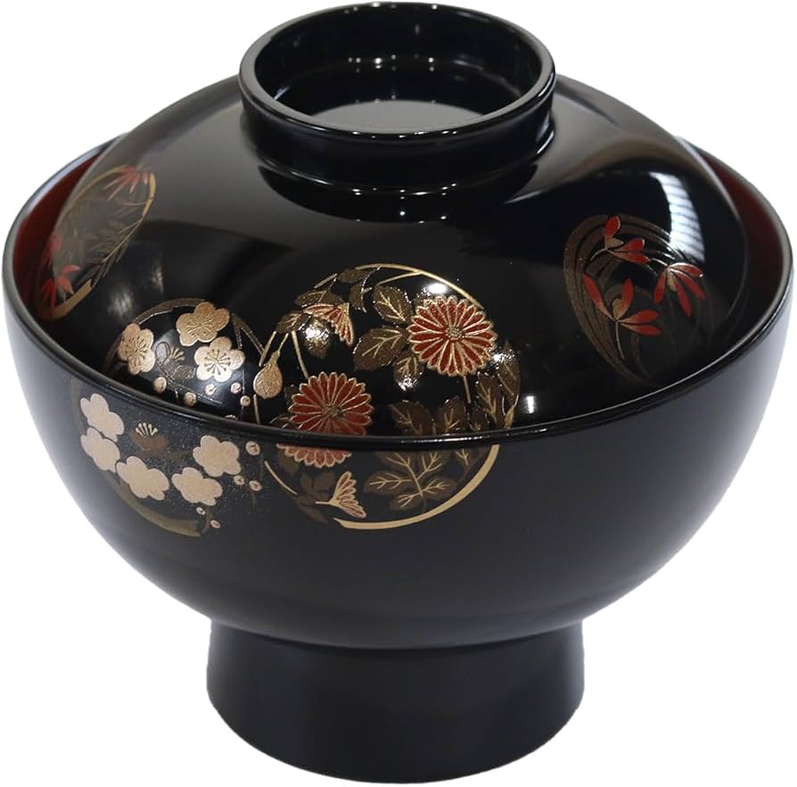Amazon.co.jp: 雑煮椀 フタ付き 日本製 国産 会津漆器 雅花丸 黒