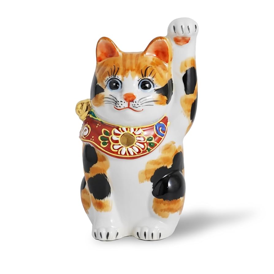 招き猫 九谷焼手書きお願い三毛猫5.2号高さ16cm 招き猫 九谷焼手書き