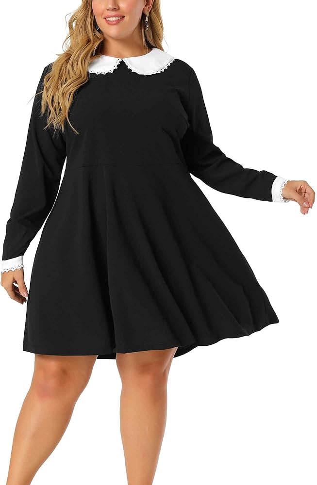 Agnes Orinda Women's Plus Size Dresses Peter Pan Collar Contrast