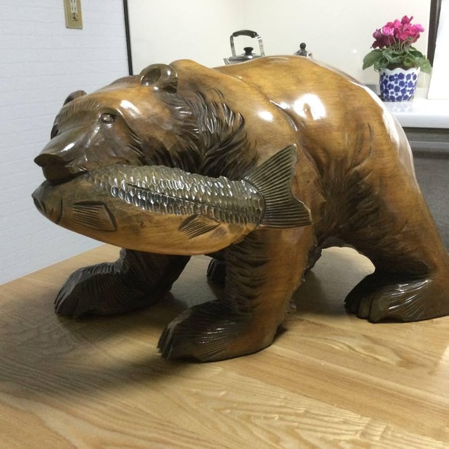木彫りの熊 木製彫刻 約80cm 北海道で購入【高級品】大きめ Amazon.co
