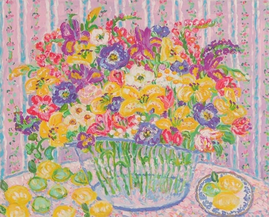 Amazon | レスリー・セイヤー 「ハッピー・リリーズ」 花 絵画 レモン