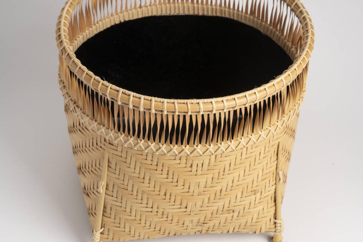 送料込【逢絢亭】茶道具 炭斗 伏見篭 炉用 木製 石田竹美