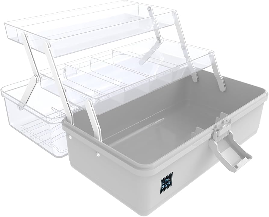 Amazon.co.jp: 画材収納、ハンドル付き13インチ3層プラスチック裁縫