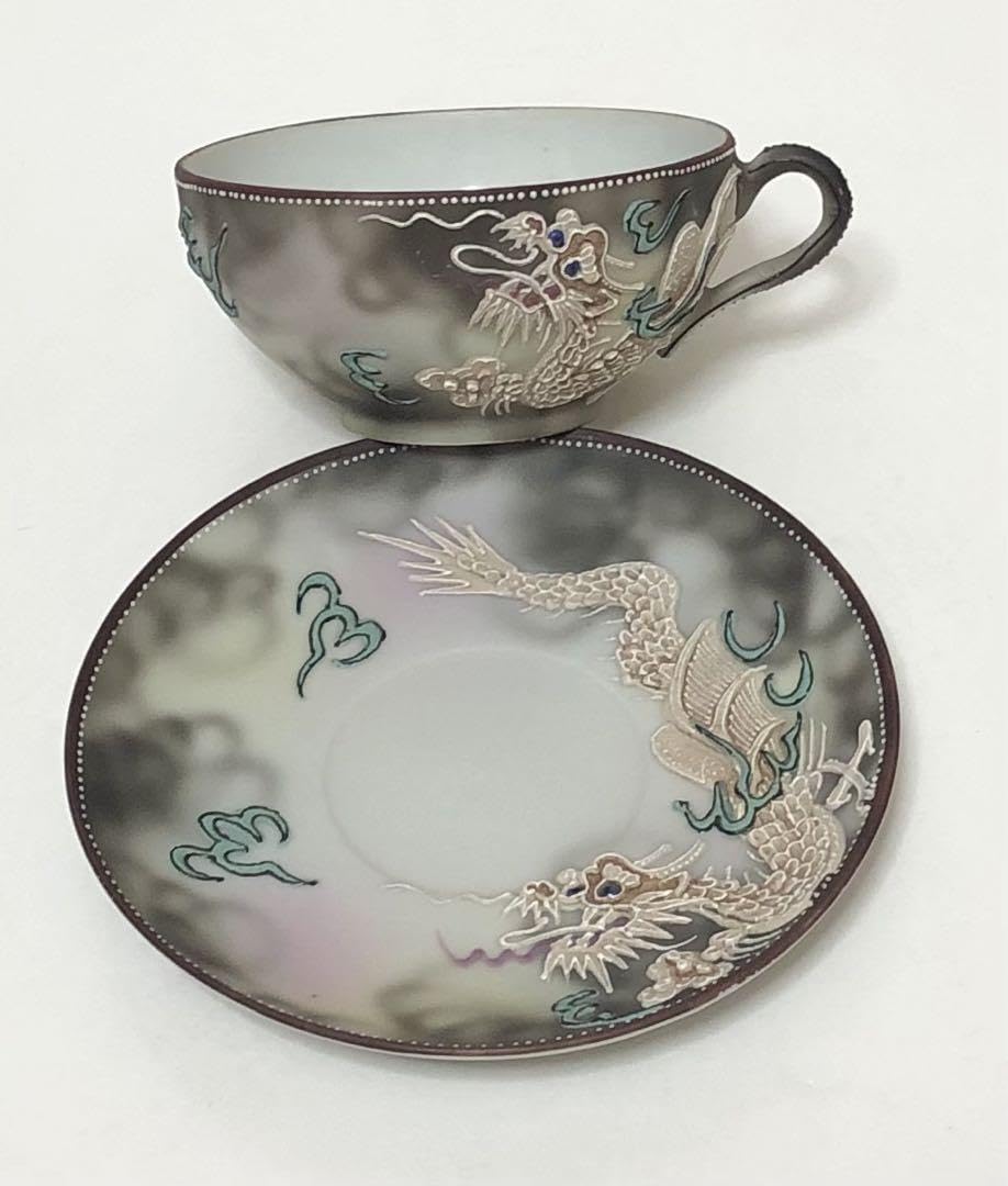 2008 オールドニッポン 金彩盛上泥漿龍図紋 皿 2客 2008 オールド