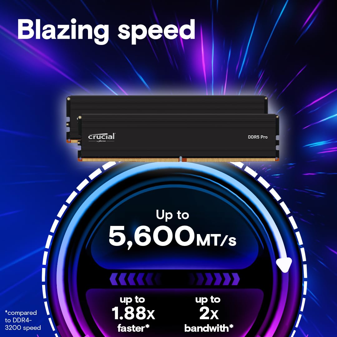 Crucial Pro 48GB DDR5 RAM Kit (2x24GB), 5600MHz (or 5200MHz or