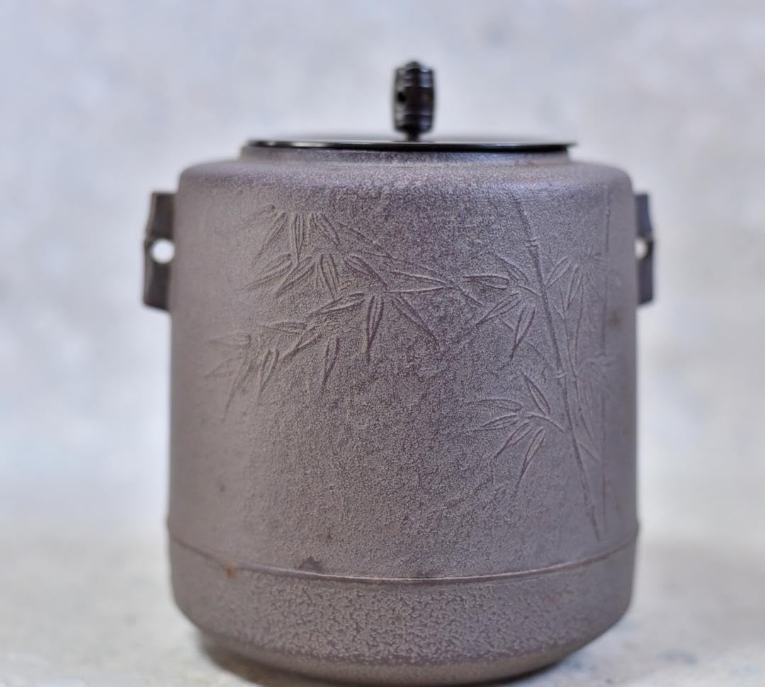 釜師 敬典作 竹地紋筒型茶釜 お茶道具/共箱 値下げ、釜師