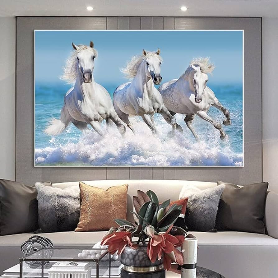 フランフラン 白い馬のアート作品 大判 現代絵画