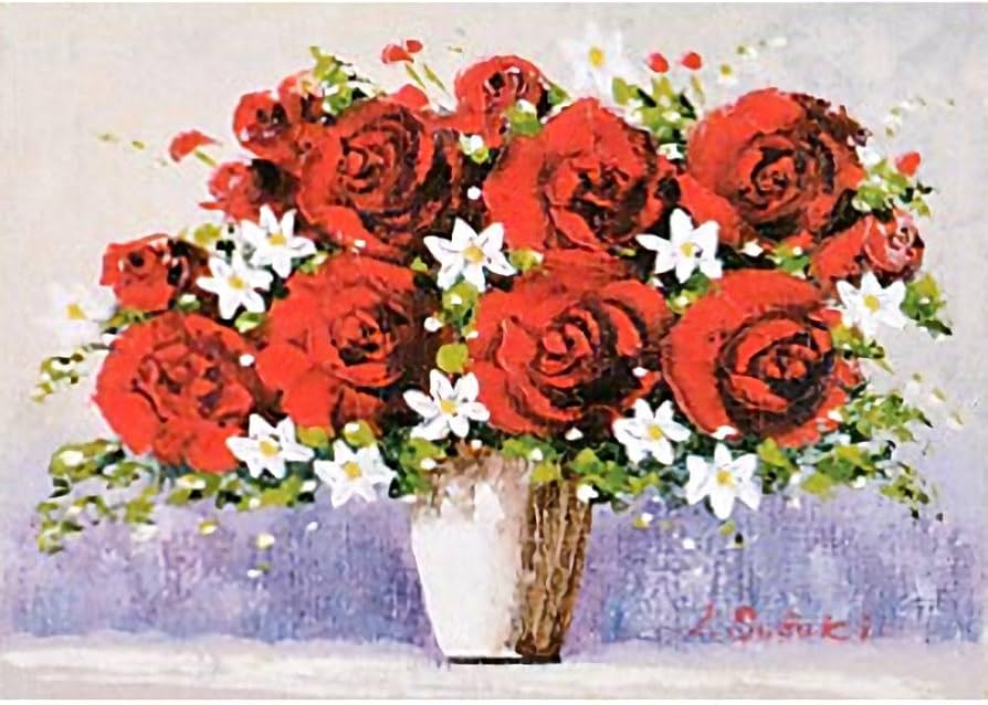 Amazon.co.jp: 鈴木邦夫 赤いバラ F4号 受注制作 油彩画 油絵 静物画