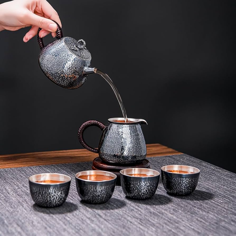 純銀製 銀瓶 湯沸し 錫半製茶托五客 九谷焼急須 煎茶器局