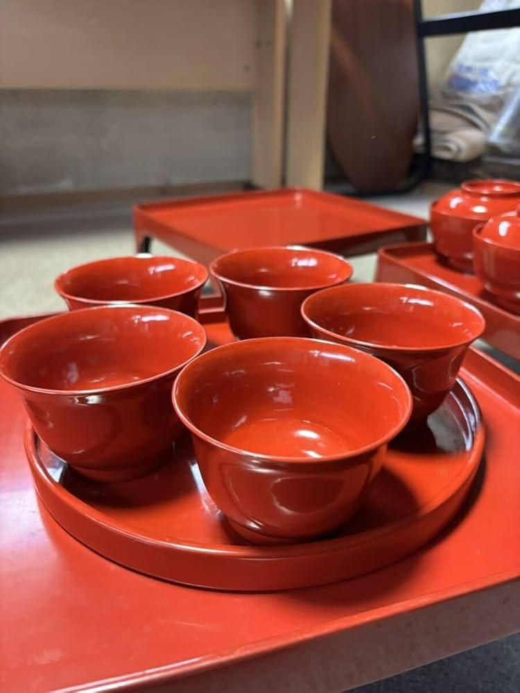 デッドストック！極上朱漆の美しい小丸椀（検輪島塗四つ椀懐石道具蒔絵