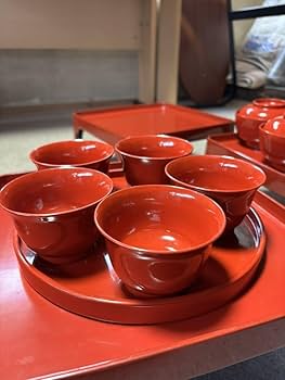 Amazon.co.jp: 輪島塗 お膳5客セット 足付膳 御膳 朱漆 朱塗