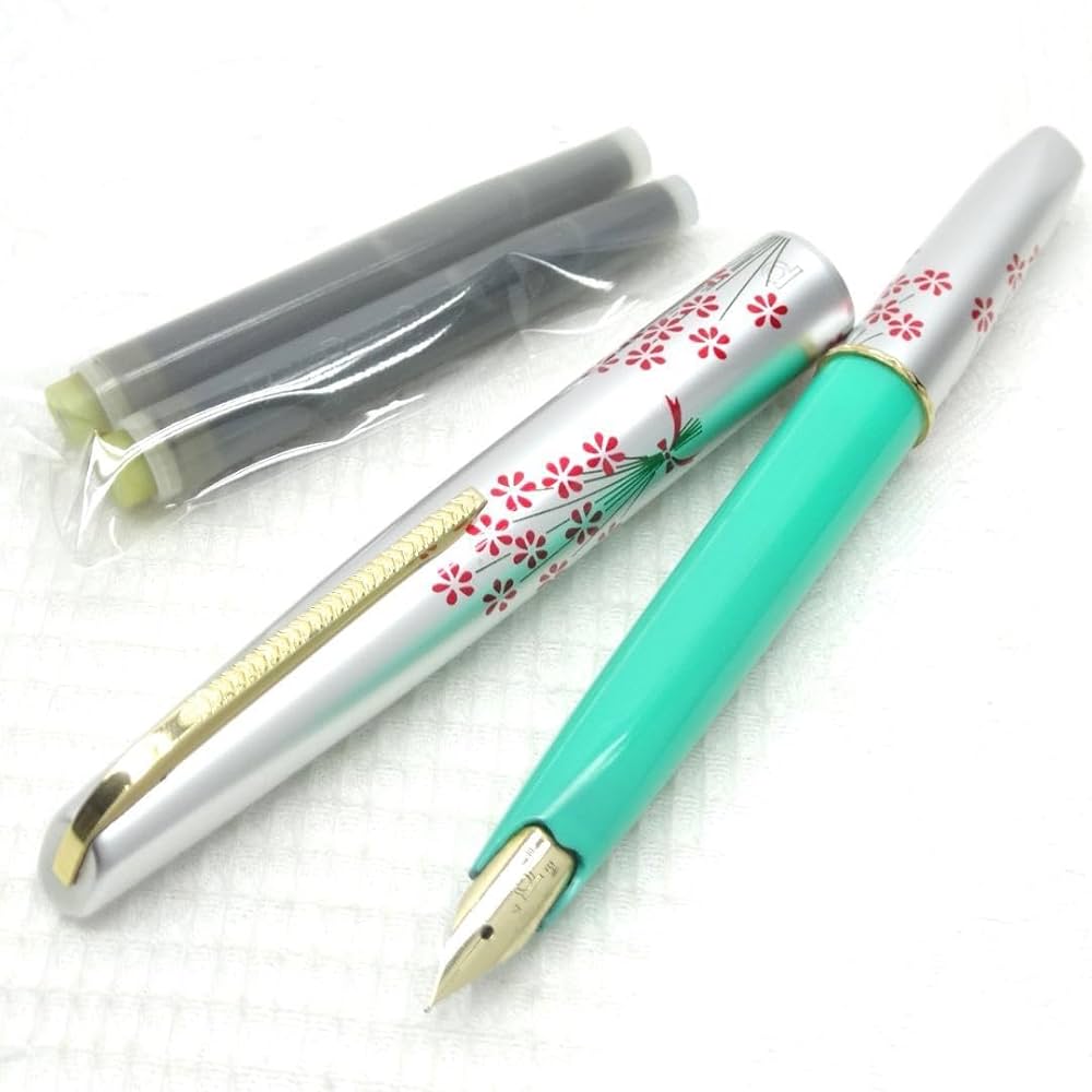 未使用 昭和、レトロ 花柄 万年筆 7本セット ペン先18K.14K 未使用