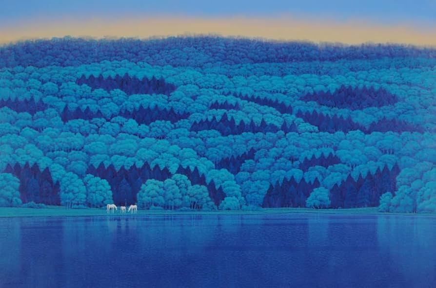 富谷一明 油彩画（2頭の馬）0号サイズ 富谷一明 油彩