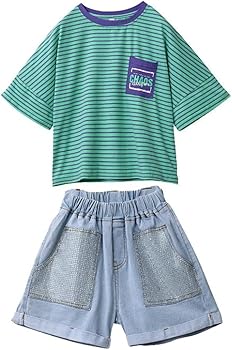 Amazon | [ZXCVWWE] 女の子用の半袖トップス Tシャツ + デニムショート