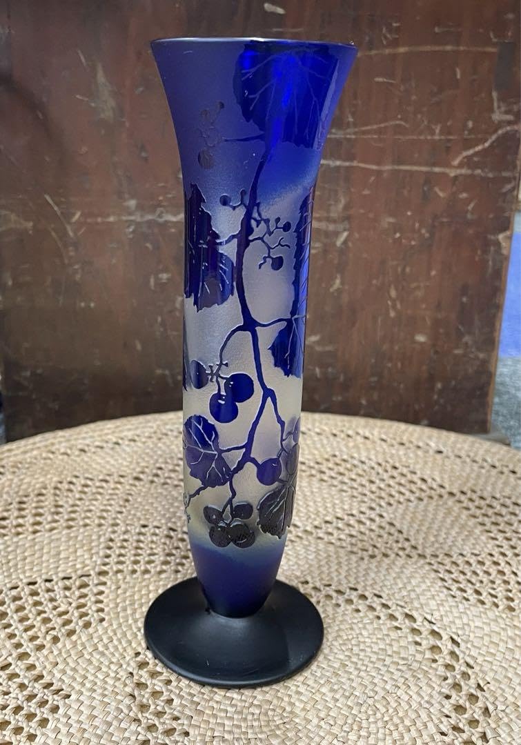 希少品】サンルイ ヴェルサイユ 花瓶 フラワーベース 青被せ ガラス