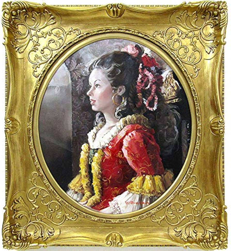 油絵 絵画 インテリア 額付き( 白 ) F6-102023 人物 女性像 油絵 絵画