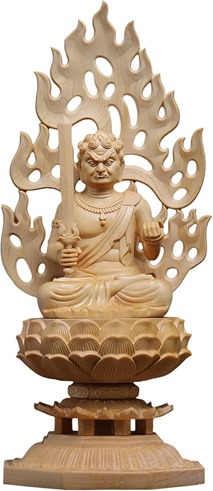 Amazon｜繁樓藝雕 仏像 不動明王 仏壇仏像 桧木製 木彫り 八角台座