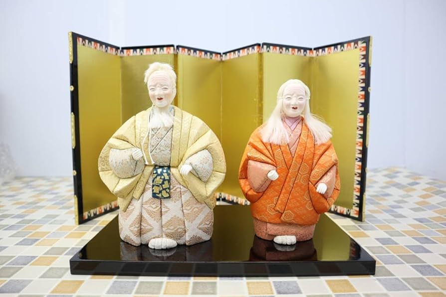 置物】高砂人形 瑞穂 翁 嫗 日本人形 飾り 長寿 夫婦円満 縁起物 金属
