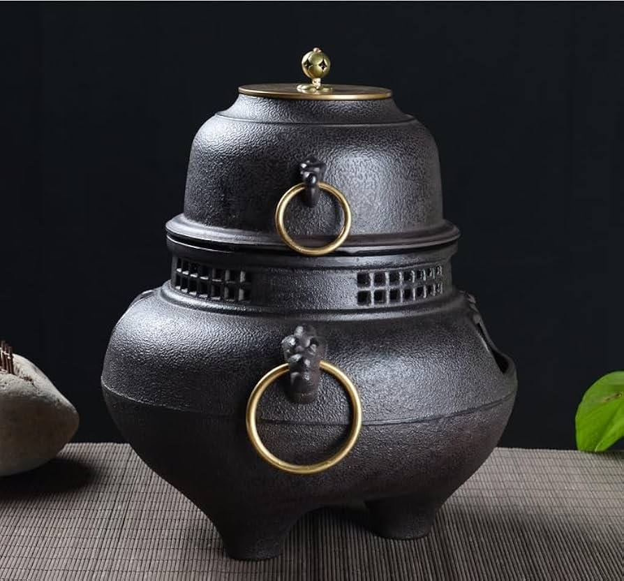 Amazon | JICOMUS急須、鬼面鋳鉄風炉茶釜、鉄風炉、茶道具、炭火茶釜