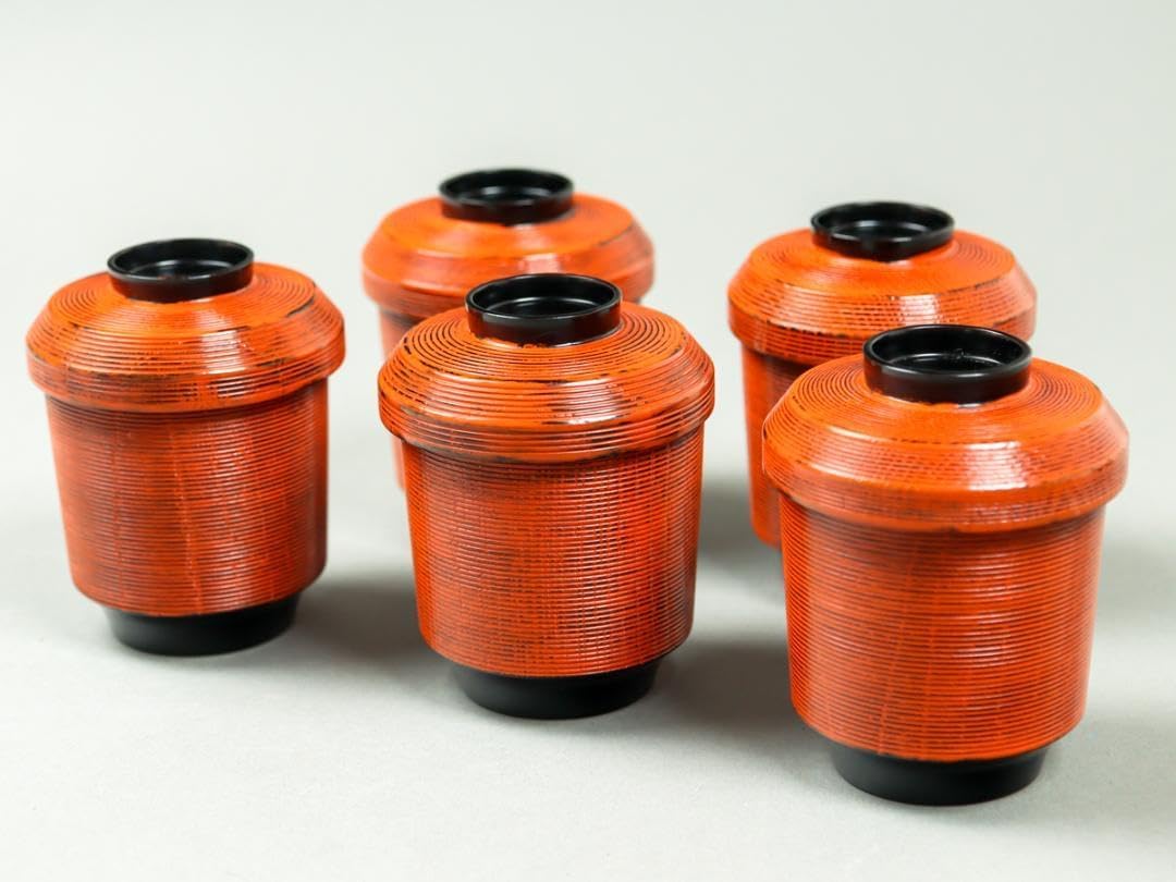 青紫園造 根来塗 箸洗 5客 吸物碗 共箱 未使用