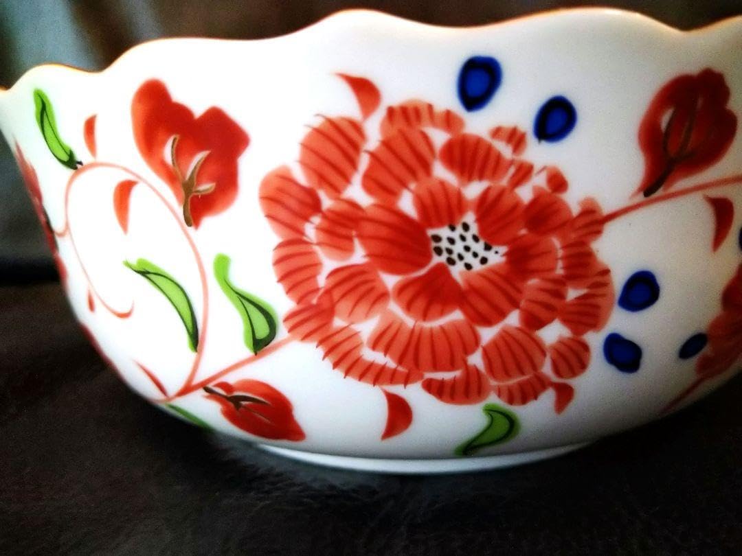 金彩古美濃焼 銅鑼鉢 赤絵大1皿 古橘吉 たち吉 輪花型 ヴィンテージ皿