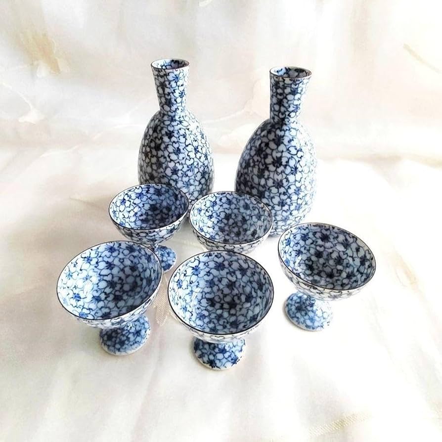 Amazon.co.jp: 京焼 清水焼 平安正峰造 染付桜詰酒器 7点セット 貴