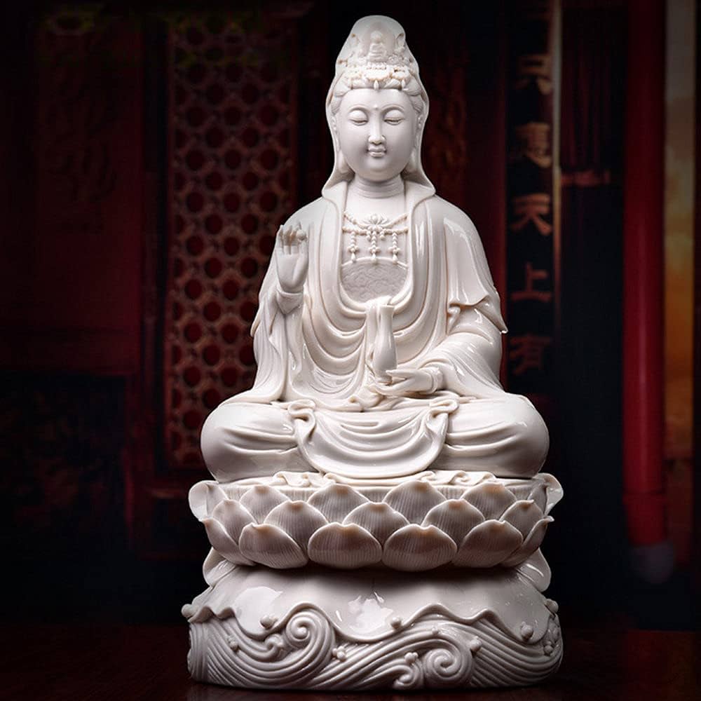 Amazon.co.jp: 白い磁器の彫刻観音、蓮南海観音菩薩像に座って観音菩薩