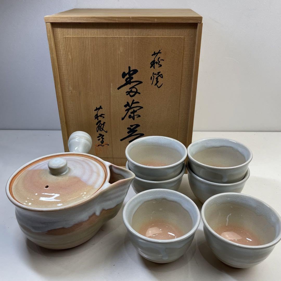 萩焼 江月造 煎茶器揃 6客 茶道具 共箱あり 煎茶器揃 宝瓶 湯冷まし