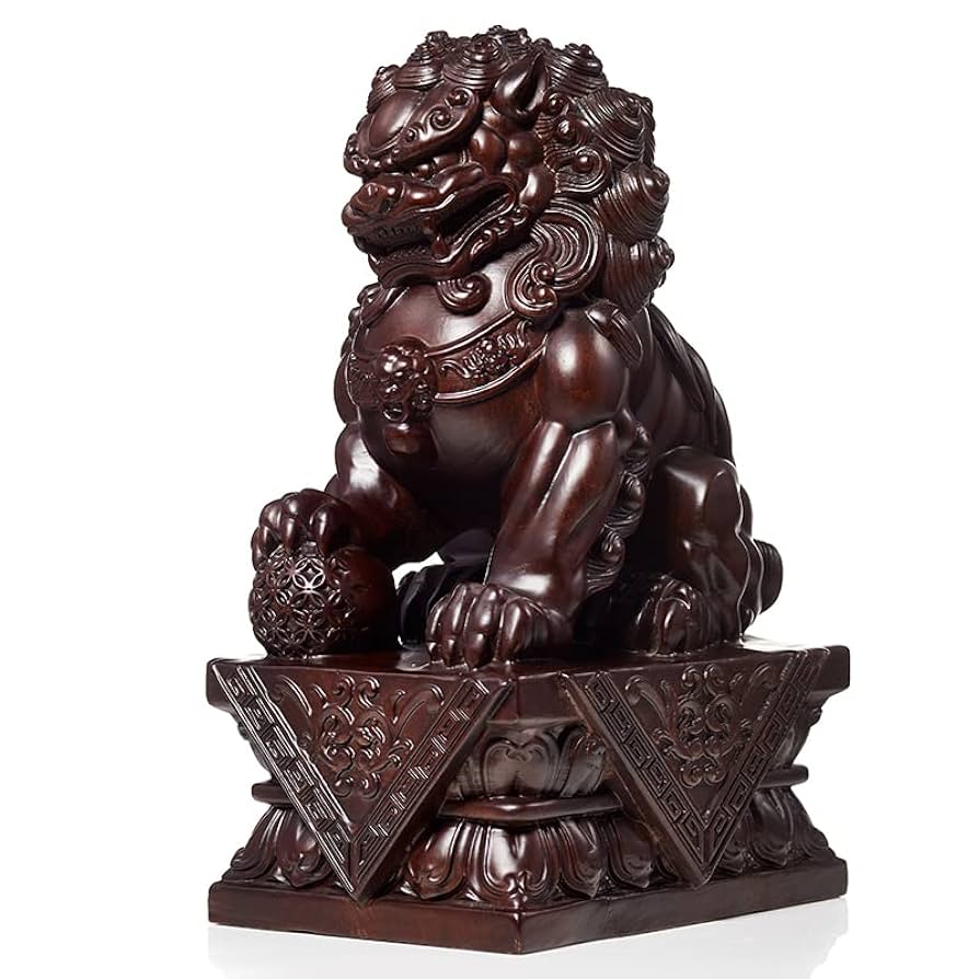 獅子置物 狛犬 一対木製彫刻 魔除け 風水 縁起神社 寺社 家庭用 風水グッズ