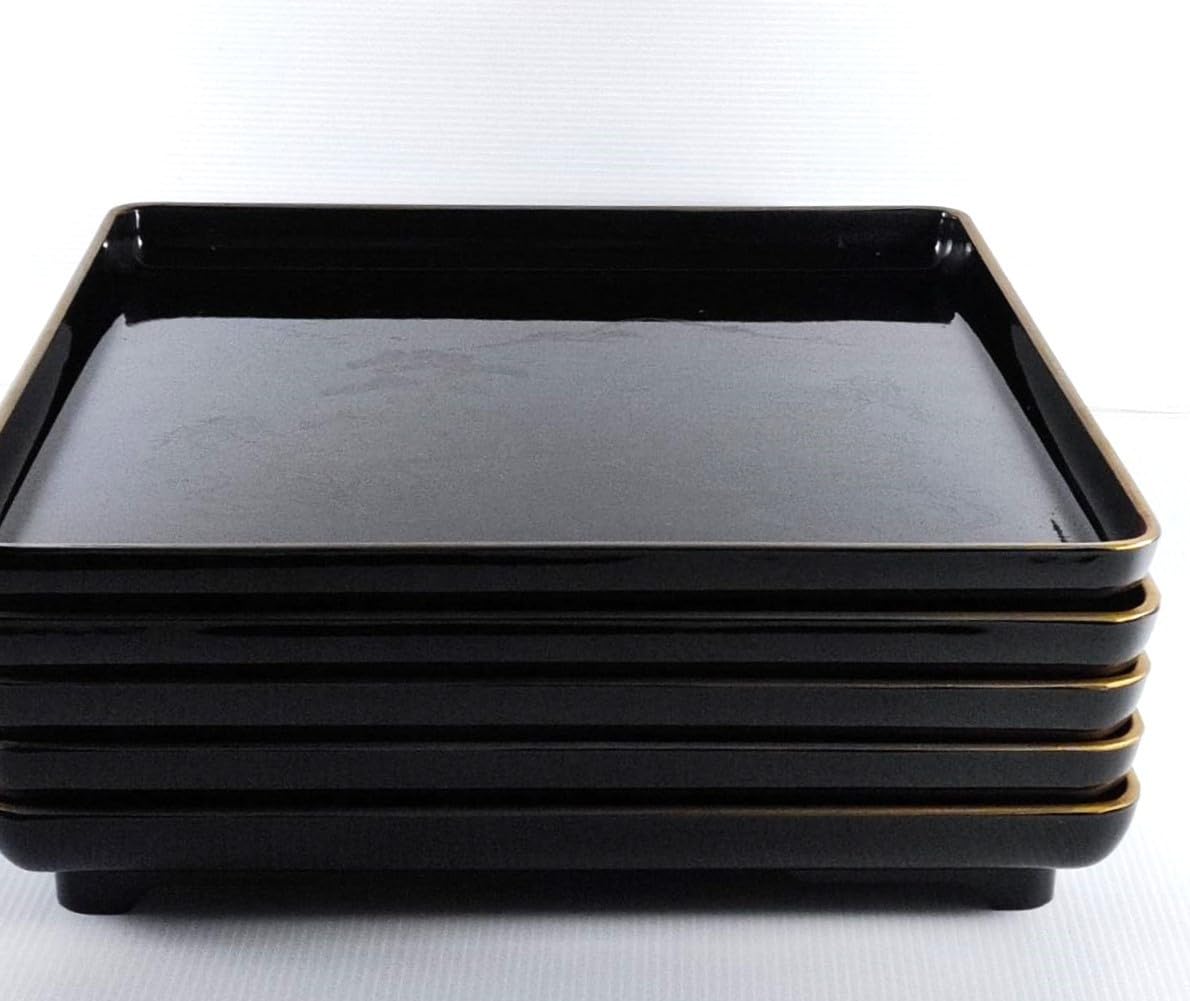 懐石道具 輪島塗 黒塗銀平目 会席膳 オファー 5客 木製漆器 【京田造