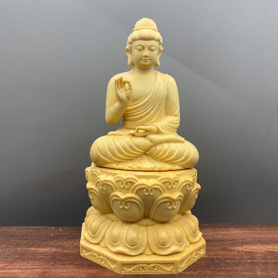 Amazon｜木彫り仏像 釈迦如来座像 13.5cm (桧木製) 釈迦牟尼仏 木製