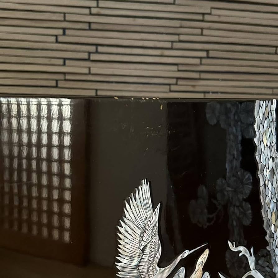 Amazon｜衝立 金屏風 漆塗り螺鈿細工 4曲1双 鶴 蓮の花 品 骨董品