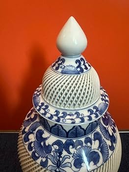 Amazon.co.jp: 1568 有田焼 網目透かし壺 琴峰 蓋付き 染付青花花瓶