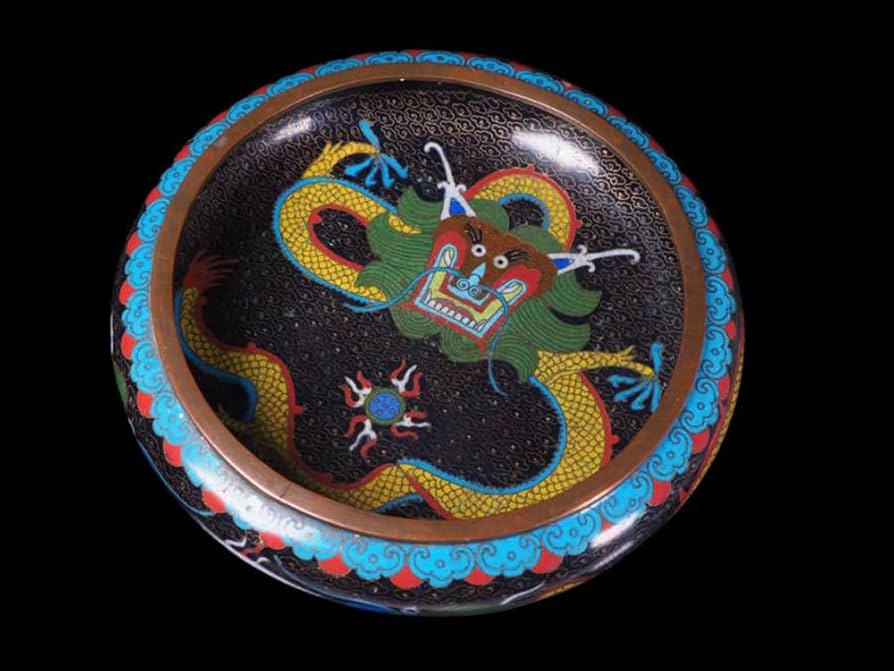 中国景泰藍古七宝琺瑯彩雲竜文蕾口瓶共箱DR7822