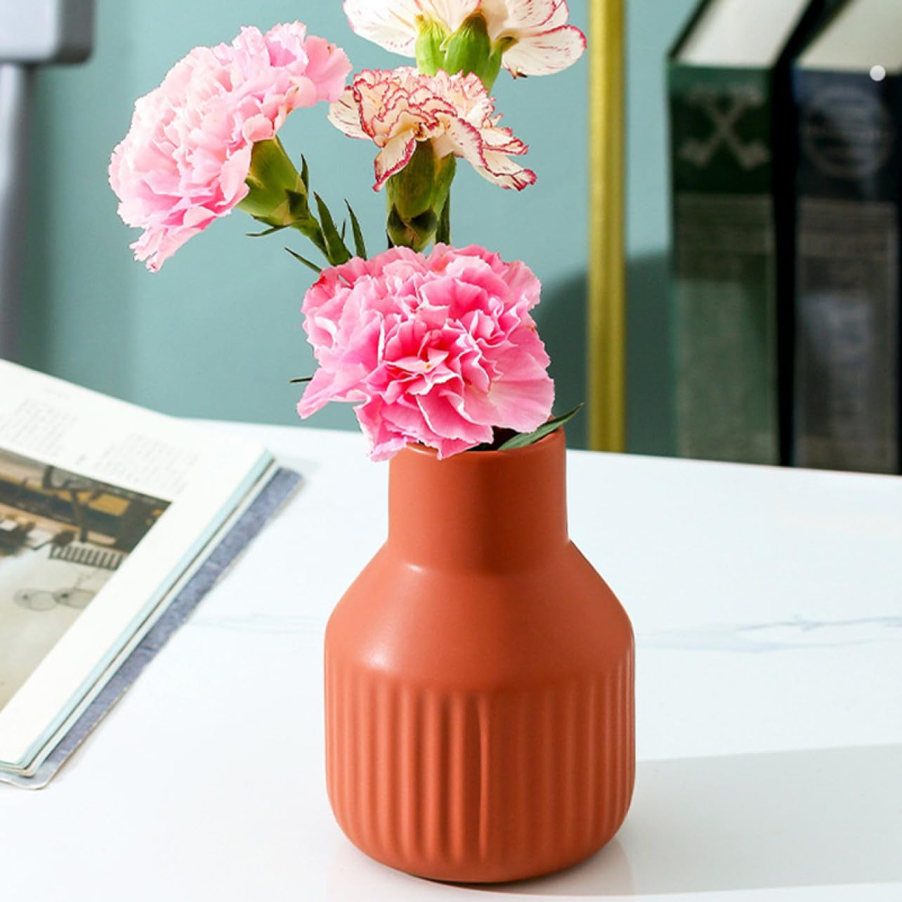 Amazon.co.jp: YJFFQ 北欧 無地 レッド 陶器 おしゃれ かびん ホワイト