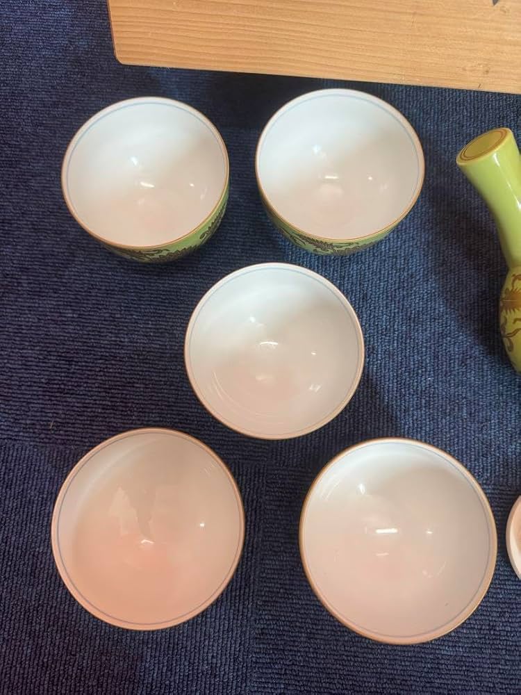 1800 希少其泉萌黄金欄手 茶器セット急須1客湯呑5客金彩