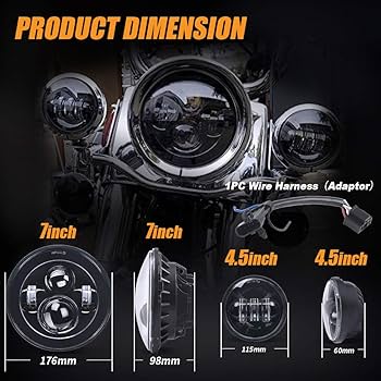 Amazon | Lusgwufad オートバイ 7インチ LED ヘッドライトキット 4 1/2