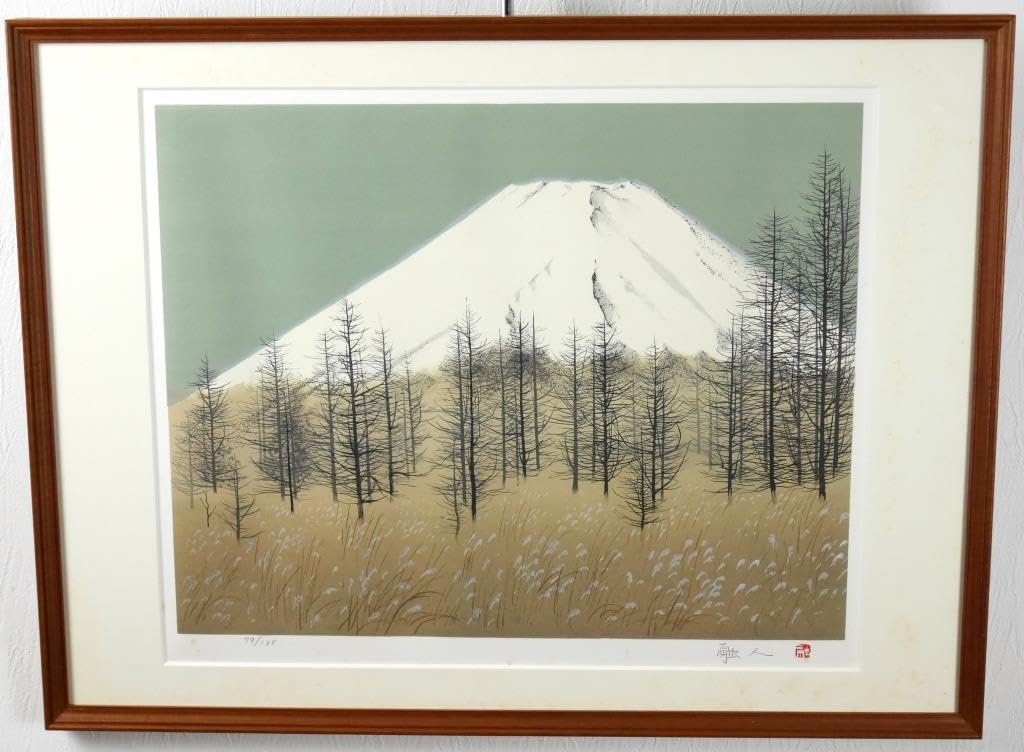 小野萬翠 筆 富士 F8号 落款 直筆サイン有 繊細な色彩描写 額装 小野萬