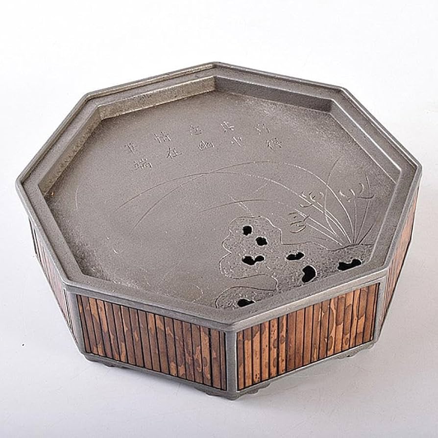 中国古銅漢詩花刻斑竹細工八角香炉在銘UR7587