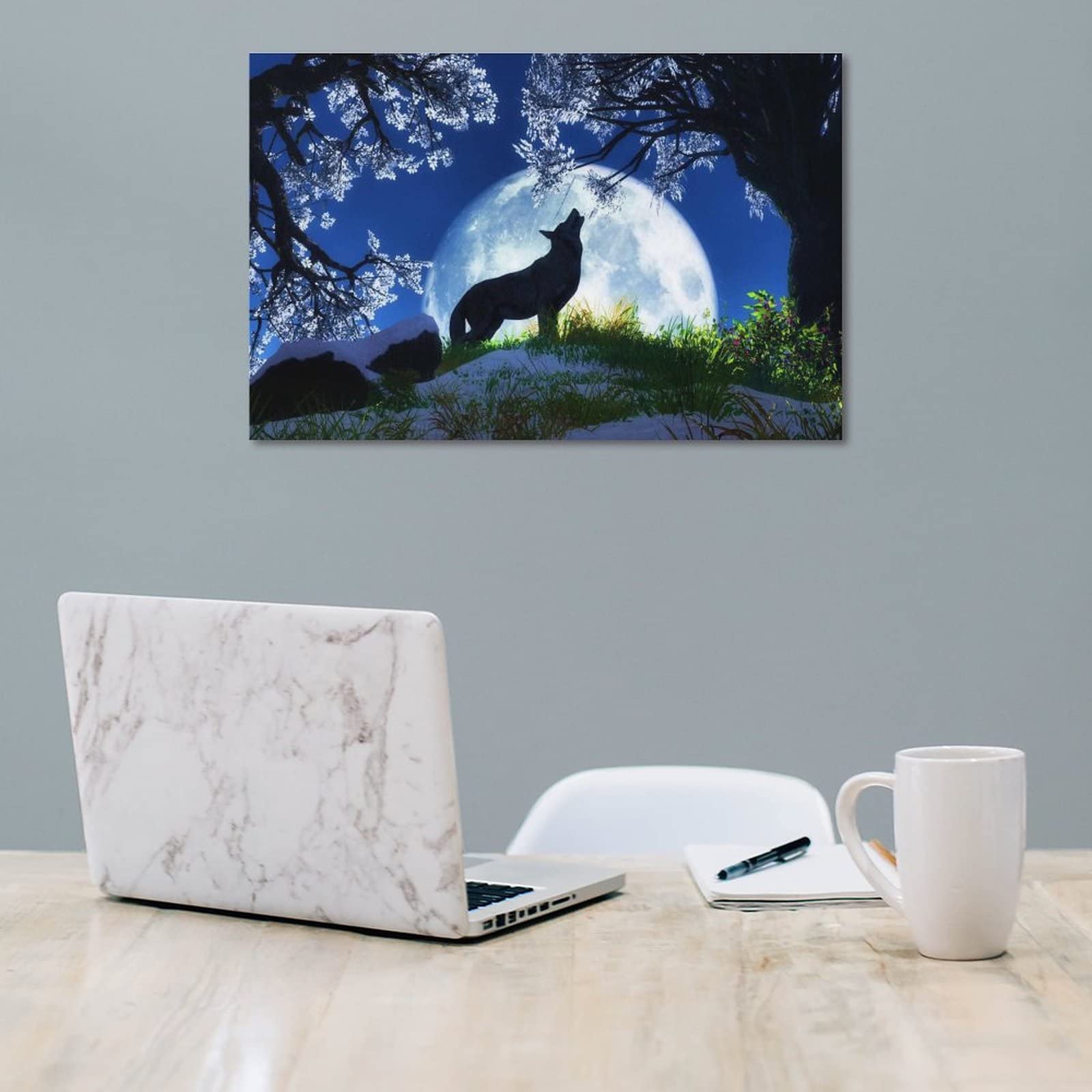 サンチェス ウルフ 狼 遠吠え 絵画 メキシコ 布地 お洒落 個性的 木製