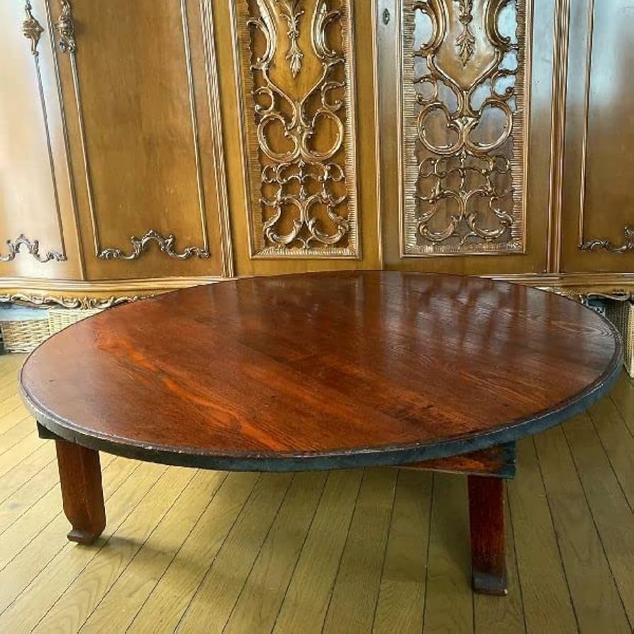 昭和レトロ 古い木製丸ローテーブル 折畳丸ちゃぶ台⑥直径720 昭和