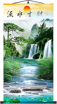 Amazon.co.jp: UXOWOXU 中国伝統風水ウォールアート - 風景 滝 絵