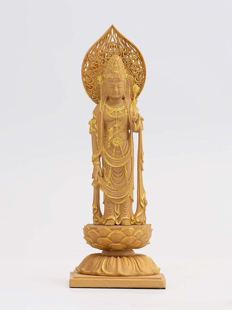 Amazon.co.jp: 極小仏 聖観音菩薩 13cm（木製：ツゲ 金泥仕上）＿聖