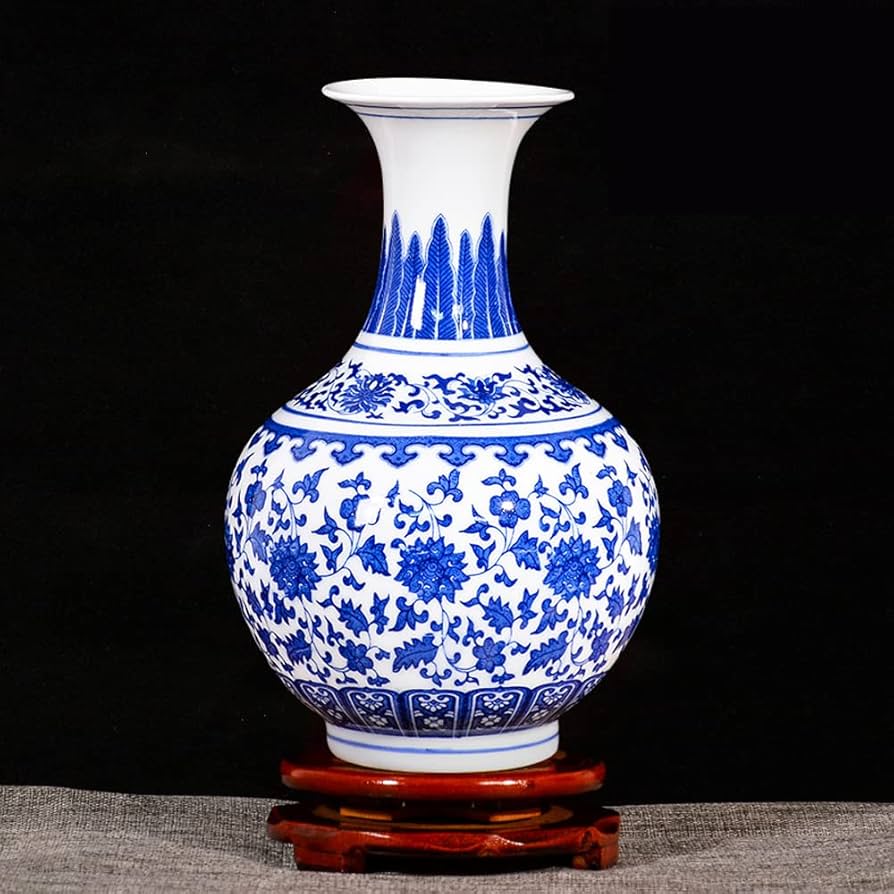 Amazon.co.jp: シノワズリ 青と白の磁器の花瓶 景徳鎮の磁器の花瓶