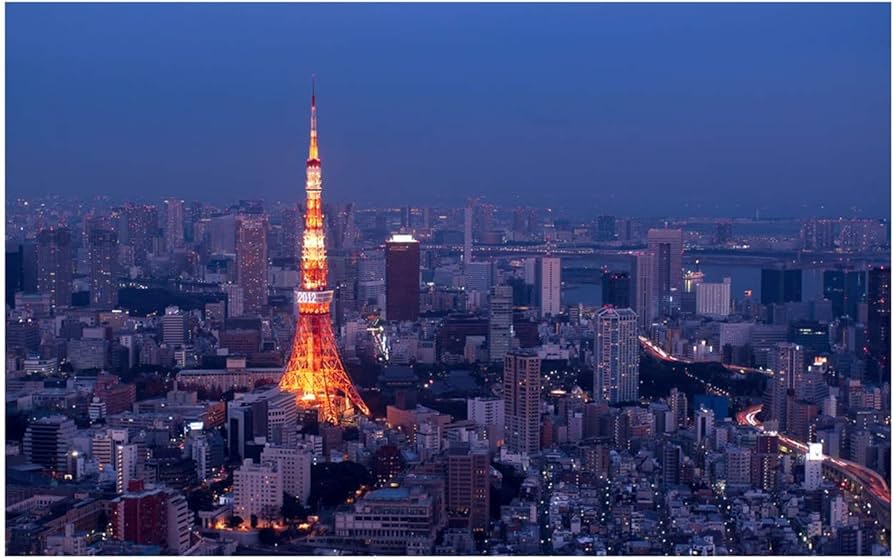 Amazon.co.jp: Potooart 町並み 夜景 東京タワー ポスター キャンバス