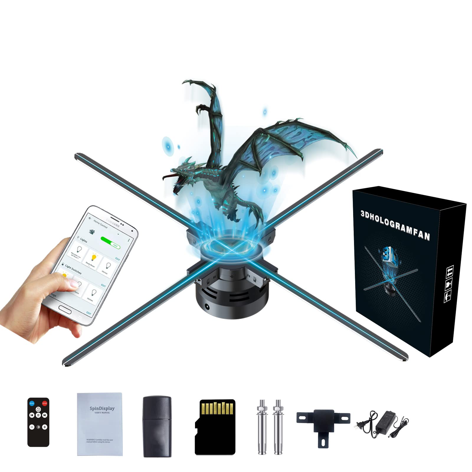 注文 手持ち可能30㎝3Dホログラムプロジェクターファン 手持ち可能30