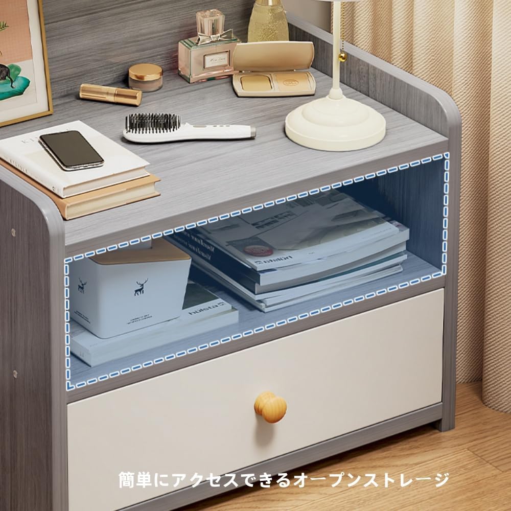 NYHGOXM 木製ナイトスタンド 3段収納ベッドサイドテーブル引き出し付き